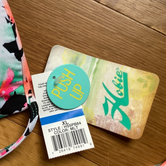 HOBIE Tropical Pink/Green/Blue Floral Push-Up Bikini Set XL Top Medium Bottom - Picture 6 of 12